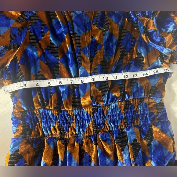 Anthropologie Blue and Brown Geometric Mini Dress - Picture 11 of 12